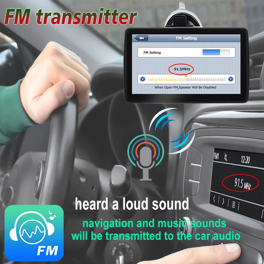 7" GPS Car Truck Navigator 2024 | Europe + North America Free Maps FM Music 8GB