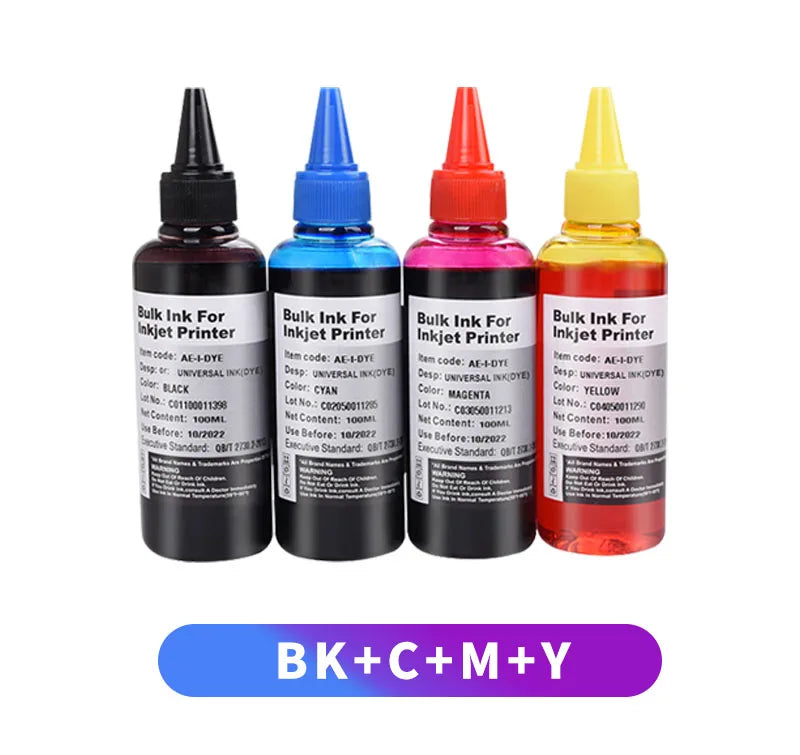 Aomya Universal Refill Ink 100ml | 4-Colour Set Canon HP Epson Brother CISS Dye