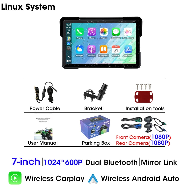 JMCQ 5"/7" Motorcycle GPS Navigator 2K DVR | Wireless CarPlay Android Auto Waterproof