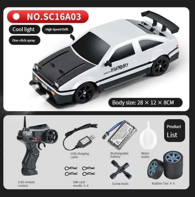 LKCOMO 2.4G 4WD RC Drift Car | LED Light Spray High Speed Model Vehicle Toy