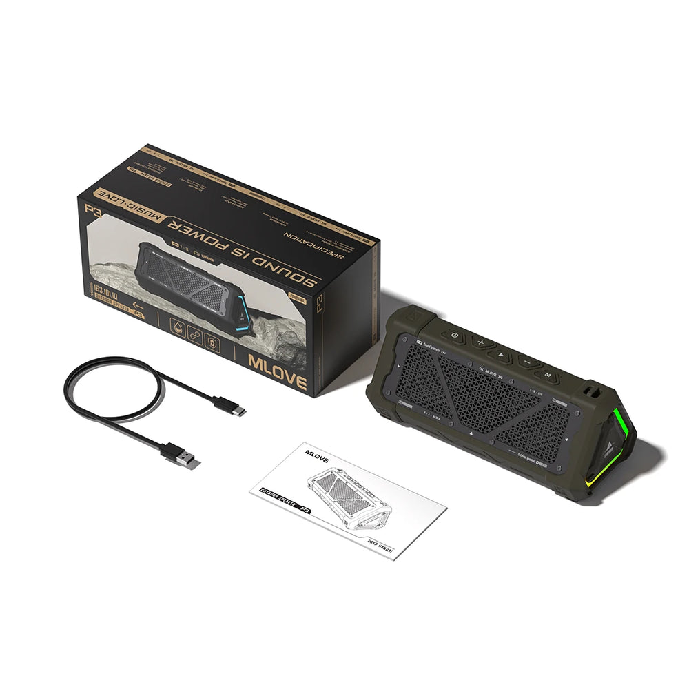 MLOVE P3 Outdoor Bluetooth Speaker 40W | BT 5.3 IPX7 Stereo RGB MicroSD
