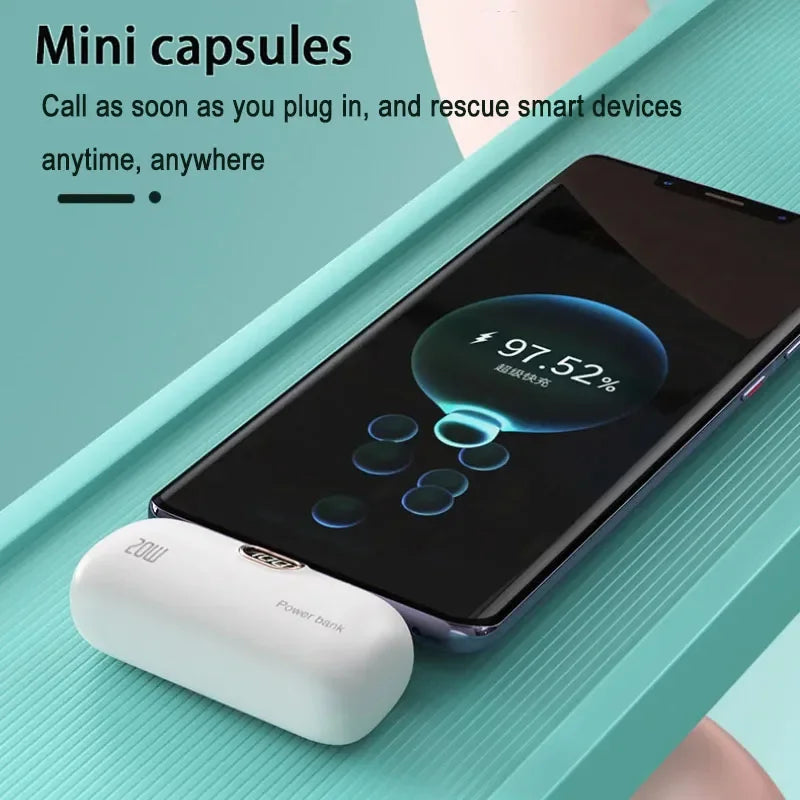 LIEI Mini Capsule Power Bank 5000/10000mAh | Built-In Cable Fast Charge iPhone Type-C