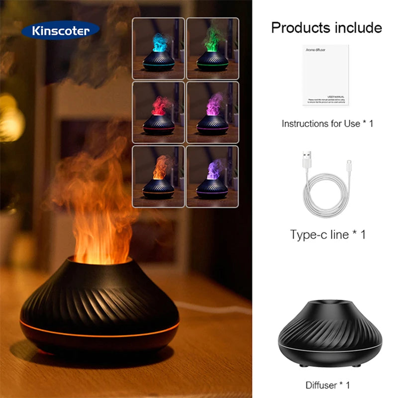 KINSCOTER Volcanic Aroma Diffuser 130ml | USB Humidifier Colour Flame Night Light