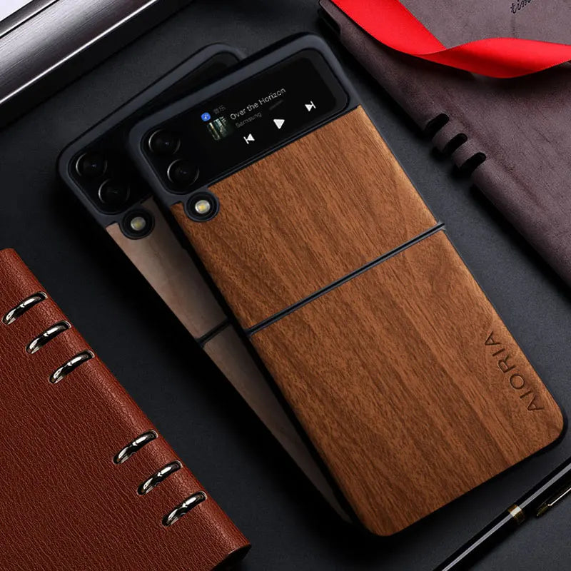 Samsung Galaxy Z Flip 3/4/5 5G Bamboo Wood Leather Case | Natural Pattern Cover