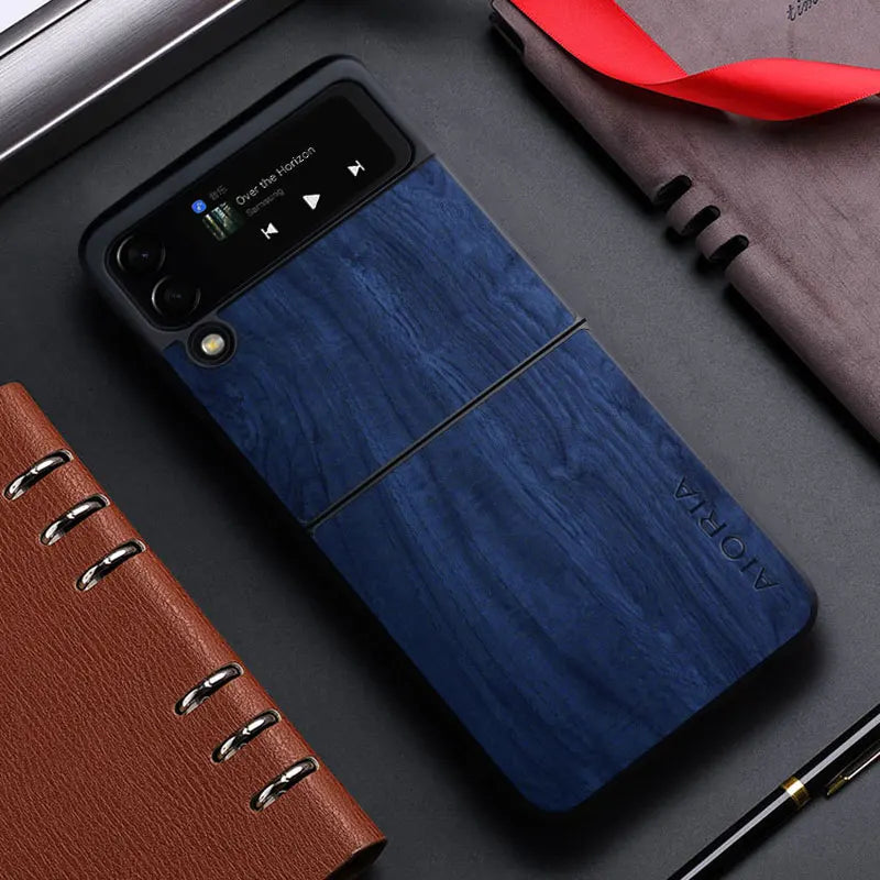 Samsung Galaxy Z Flip 3/4/5 5G Bamboo Wood Leather Case | Natural Pattern Cover