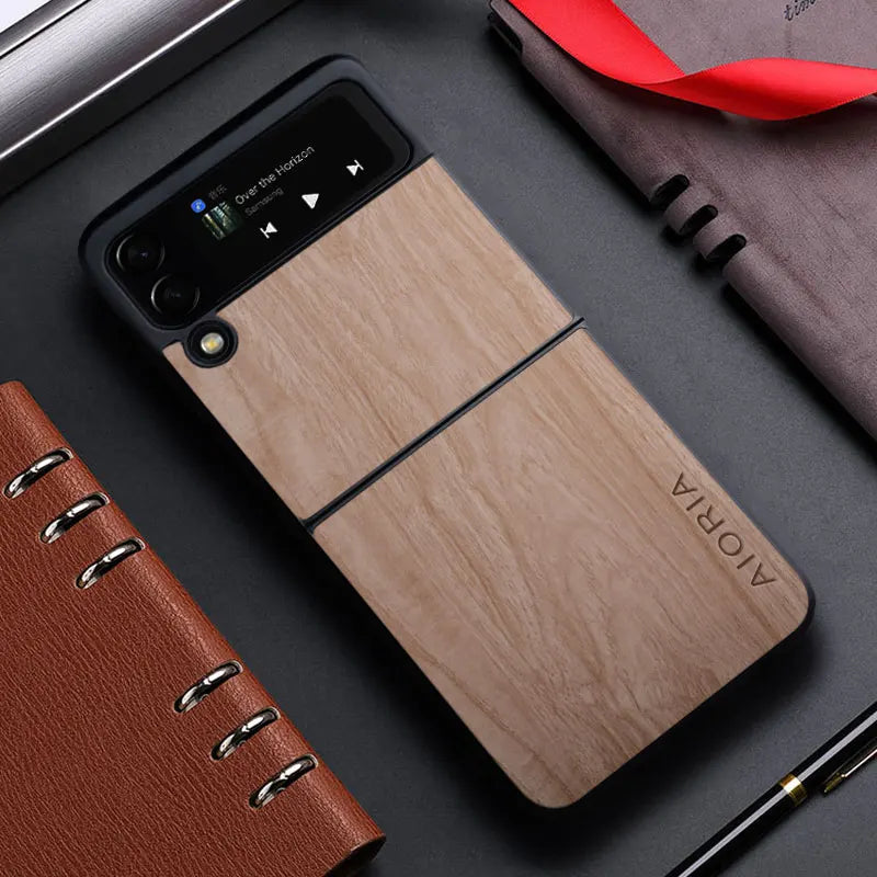 Samsung Galaxy Z Flip 3/4/5 5G Bamboo Wood Leather Case | Natural Pattern Cover