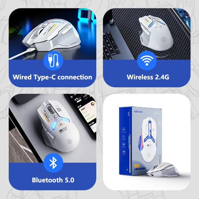 Inphic IN9 Wireless Gaming Mouse | PAW3311 Bluetooth RGB Rechargeable