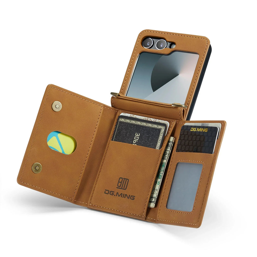 HQBBRO Crossbody Leather Wallet Case | Samsung Galaxy Z Flip 3 4 5 6 7 Cards Purse