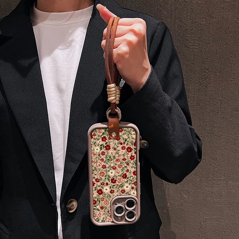 Flower Pattern Lanyard Strap iPhone Case | Silicone Soft Cover iPhone 7–17 Pro Max
