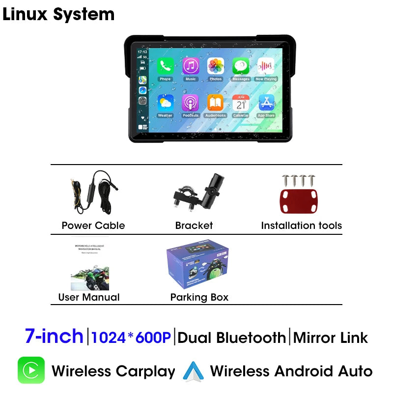 JMCQ 5"/7" Motorcycle GPS Navigator 2K DVR | Wireless CarPlay Android Auto Waterproof
