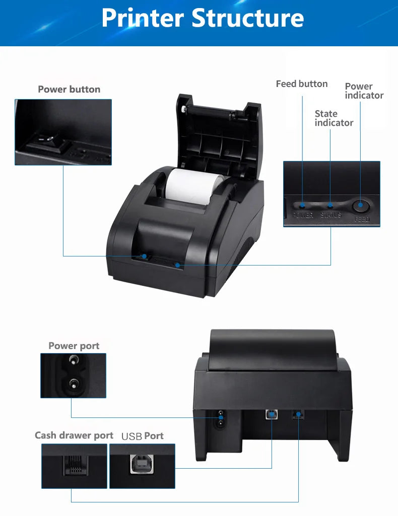 Xprinter 58mm Thermal Receipt Printer USB+BT | Android iOS POS Ticket Bill Machine