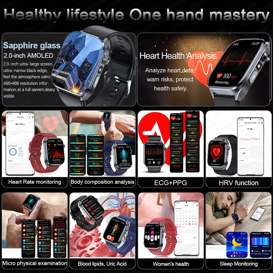 2025 ECG Smart Watch | Heart Health Blood Lipid Blood Pressure BT Call Analysis