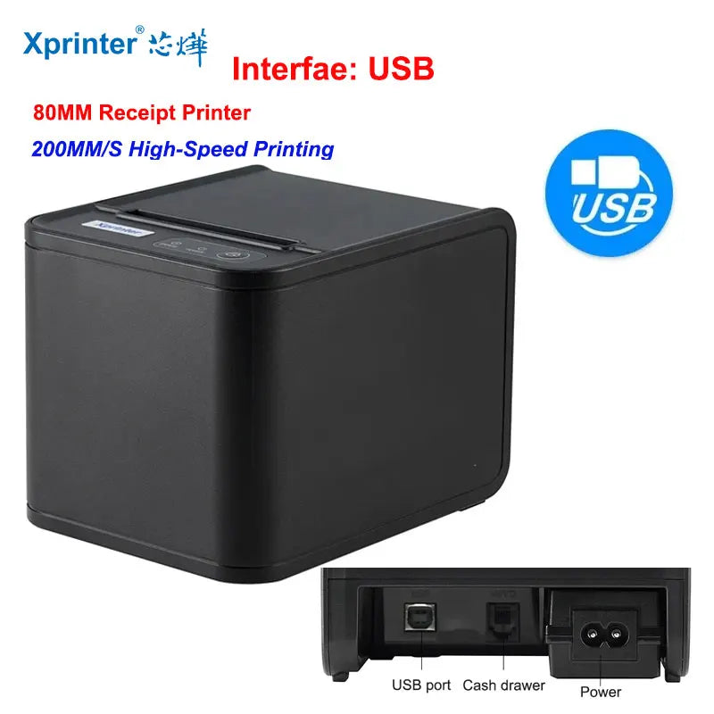 Xprinter 80mm Thermal POS Receipt Printer USB+LAN | Auto Cutter Kitchen + 1 Roll Paper