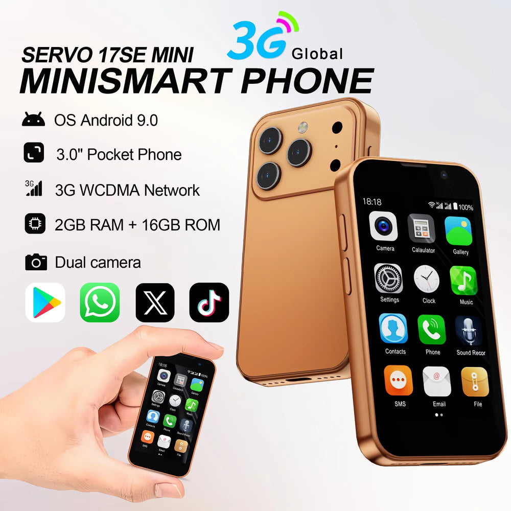 SERVO Mini Smartphone 3.0" HD | 2GB+16GB 3G GPS Face Unlock Android 9 Pocket Phone