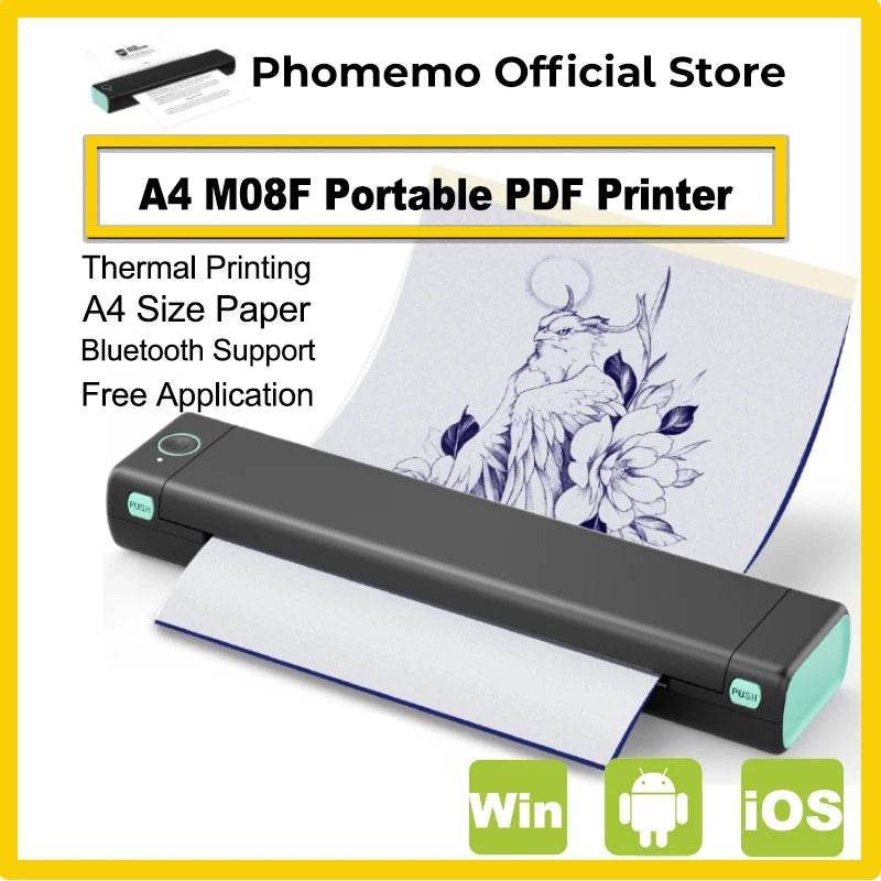 Phomemo M08F Wireless Thermal A4 Printer BT | Portable Label Maker iOS Android PC