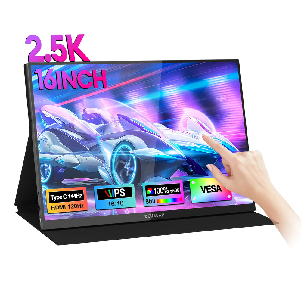 ZEUSLAP 16" 2.5K 144Hz Touch Portable Monitor | 2560×1600 100% sRGB 500cd/m²