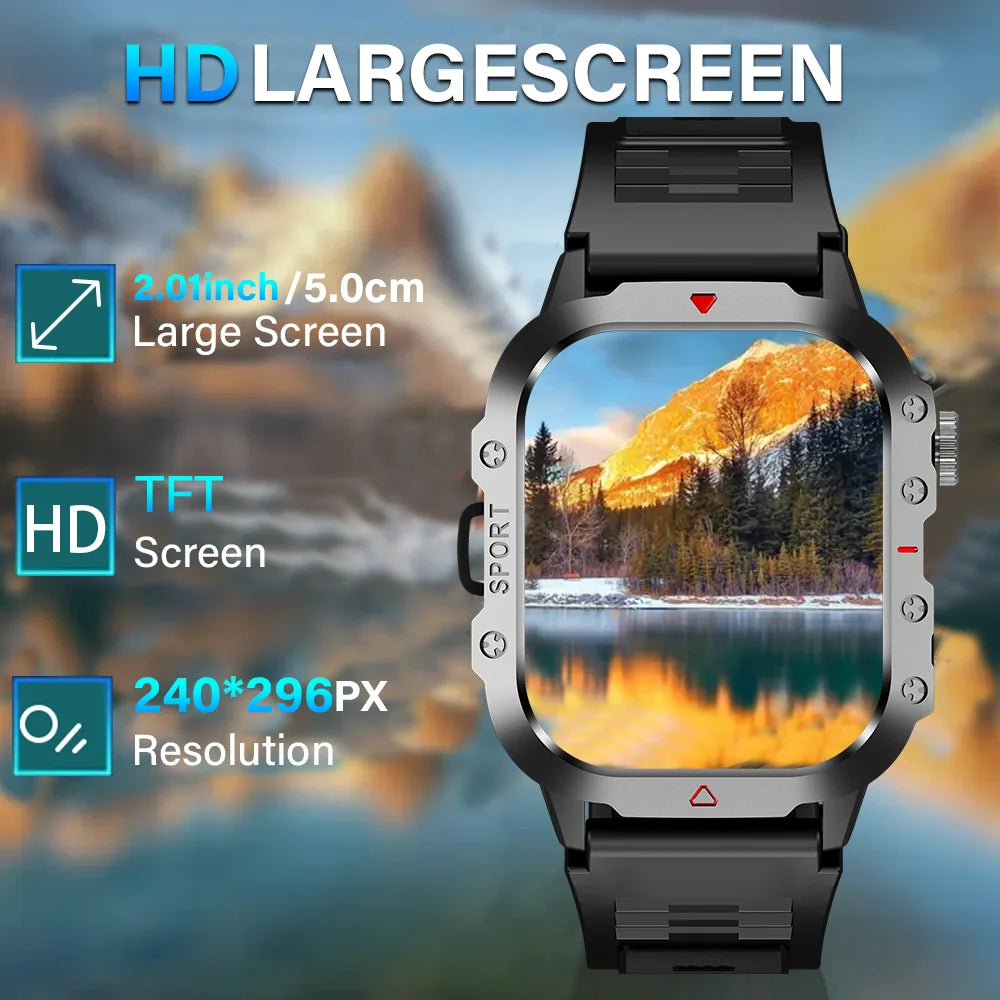 KESHUYOU Outdoor Sports Smart Watch 2.01" HD | LED Flashlight BT Call Men Women