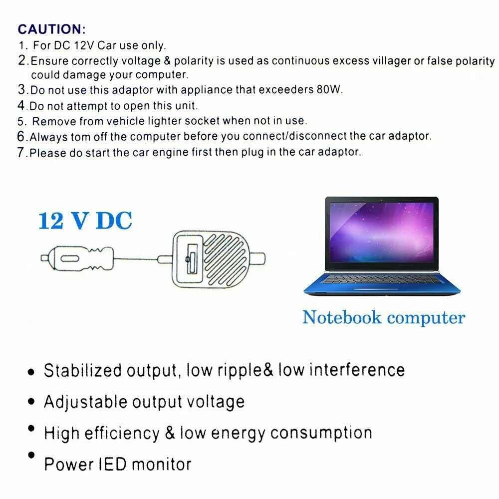 Coolcells 80W Universal Laptop Charger | 8 Detachable Plugs LED Car Adapter