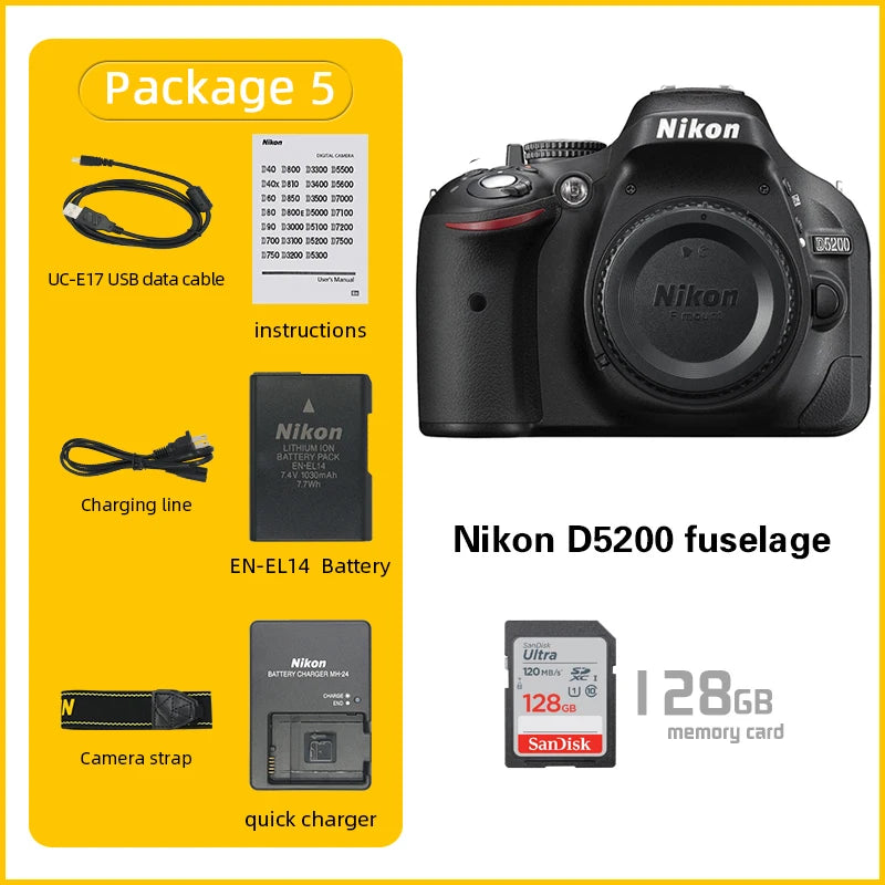 Nikon D5200 DSLR Camera | Optional 18-55mm Lens 128GB SD | Professional Photography