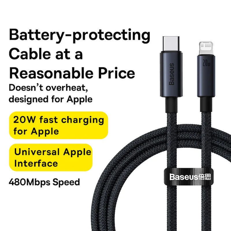 Baseus USB-C to Lightning Cable | Fast Charging iPhone 8–13 Pro Max PD 20W