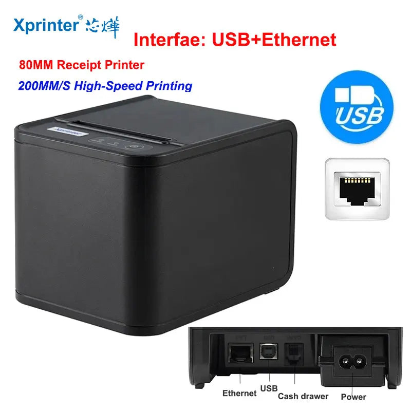 Xprinter 80mm Thermal POS Receipt Printer USB+LAN | Auto Cutter Kitchen + 1 Roll Paper