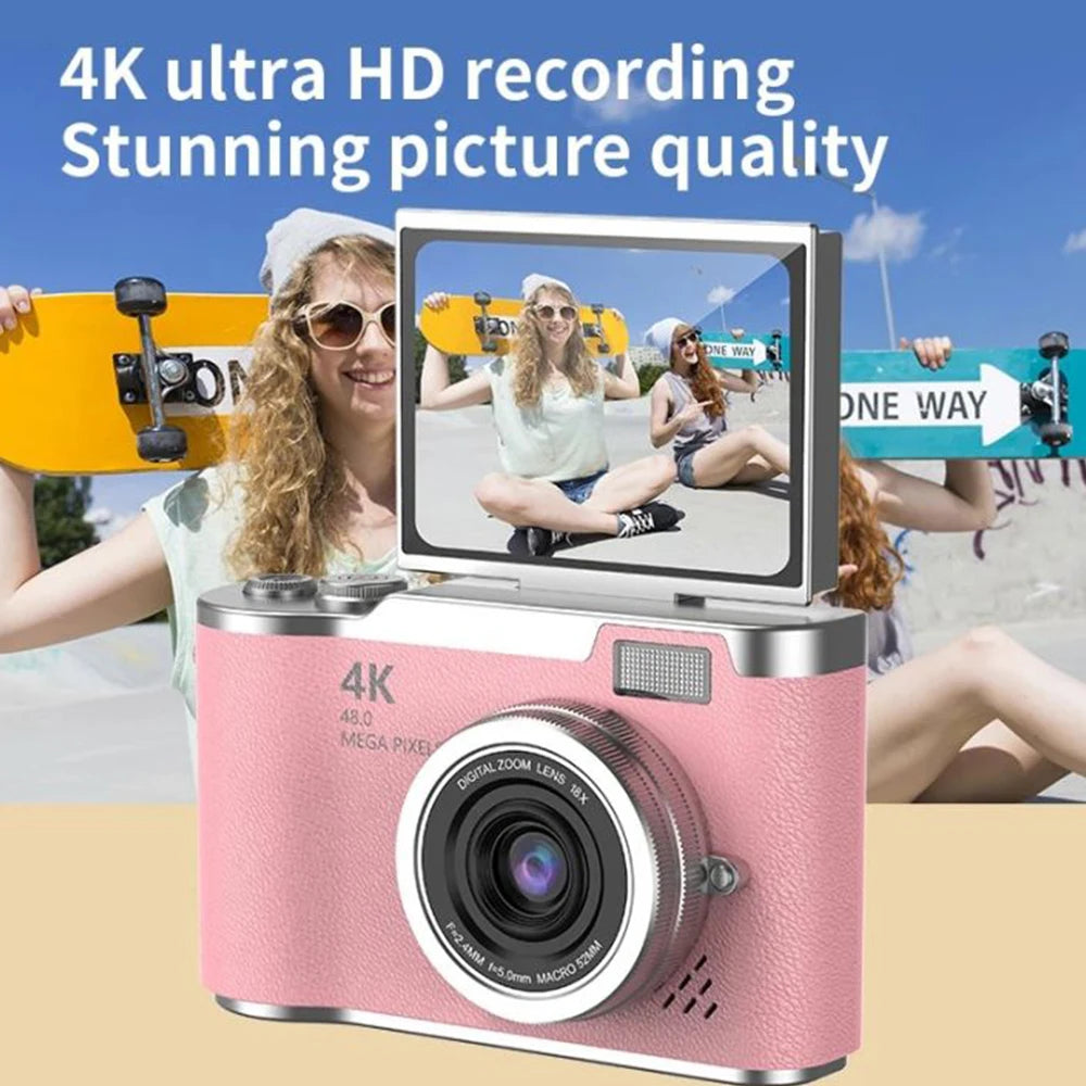 4K CCD Digital Camera 48MP 8X Zoom | 180° Flip Screen Selfie Compact Camera