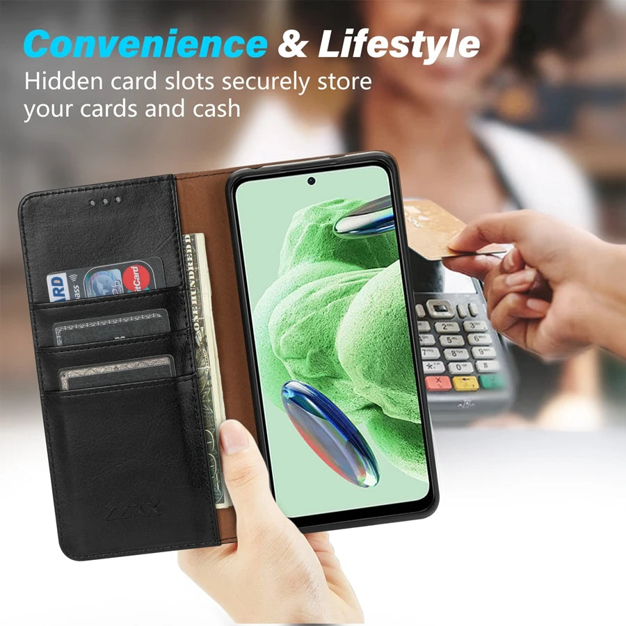 ZZXX Magnetic Leather Wallet Case | Xiaomi Redmi Note 12 Pro 11 10S POCO X5 12T