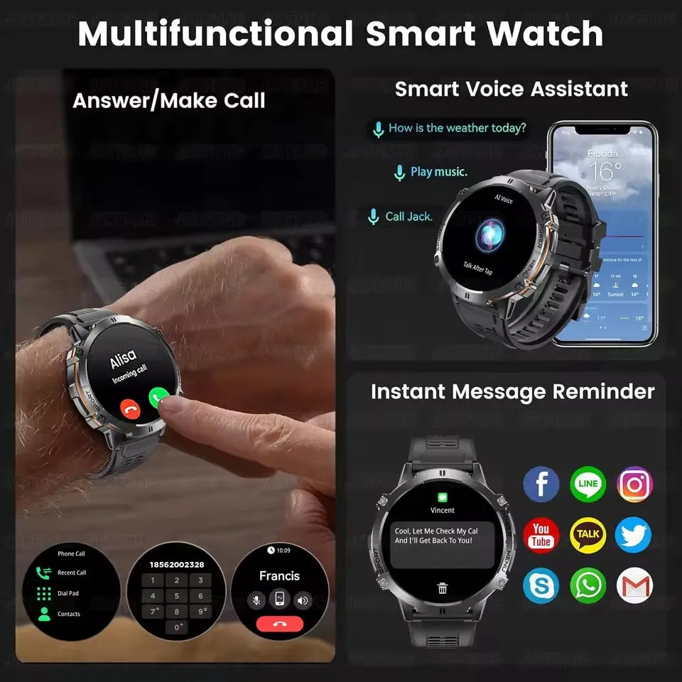 2025 Military GPS Smart Watch 1.73" AMOLED | 1000mAh Compass 5ATM BT Call Men