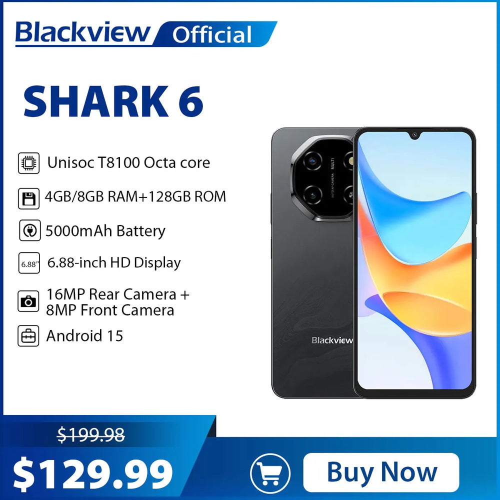Blackview SHARK 6 5G Smartphone Unisoc T8100 | 6.88" 120Hz 8GB 128GB 5000mAh Android 15