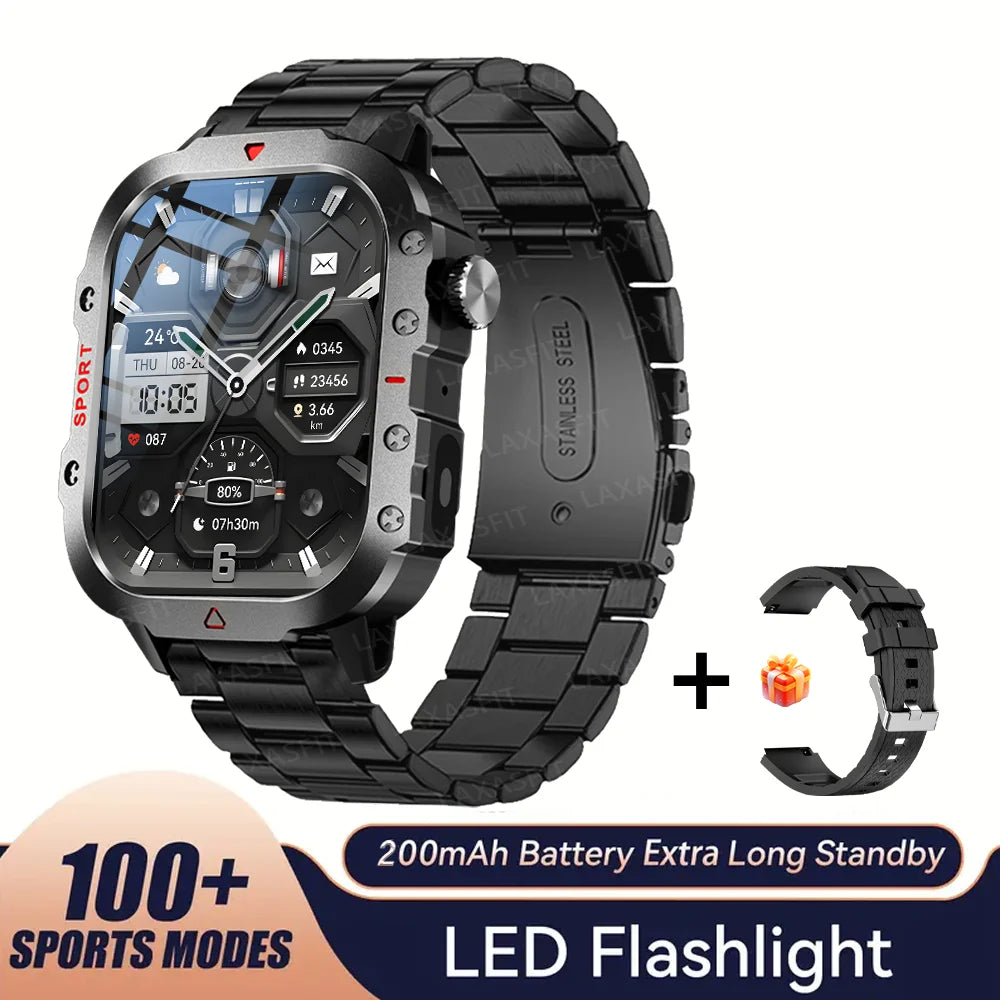 KESHUYOU Outdoor Sports Smart Watch 2.01" HD | LED Flashlight BT Call Men Women