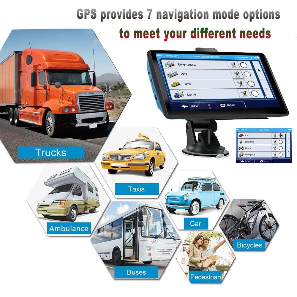 7" GPS Car Truck Navigator 2024 | Europe + North America Free Maps FM Music 8GB