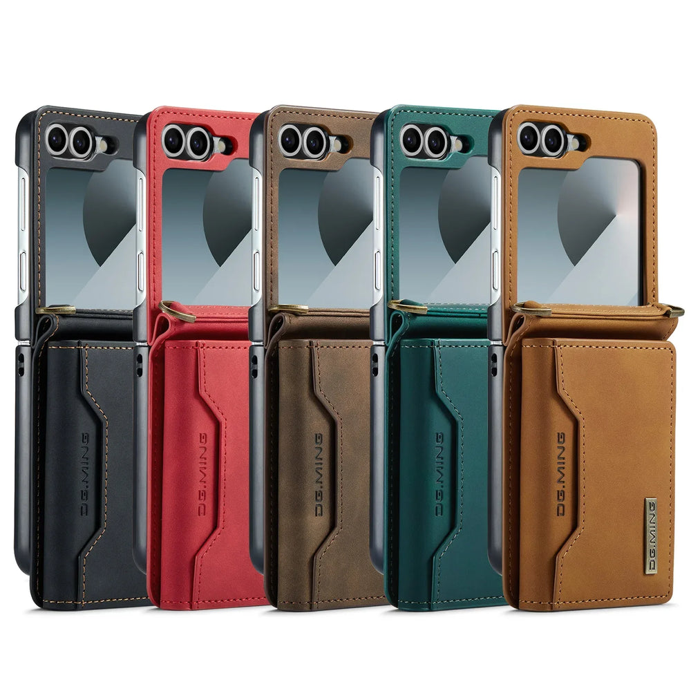 HQBBRO Crossbody Leather Wallet Case | Samsung Galaxy Z Flip 3 4 5 6 7 Cards Purse