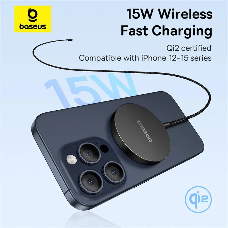 Baseus 15W Qi2 Magnetic Wireless Charger | iPhone 13–17 Pro Max + AirPods