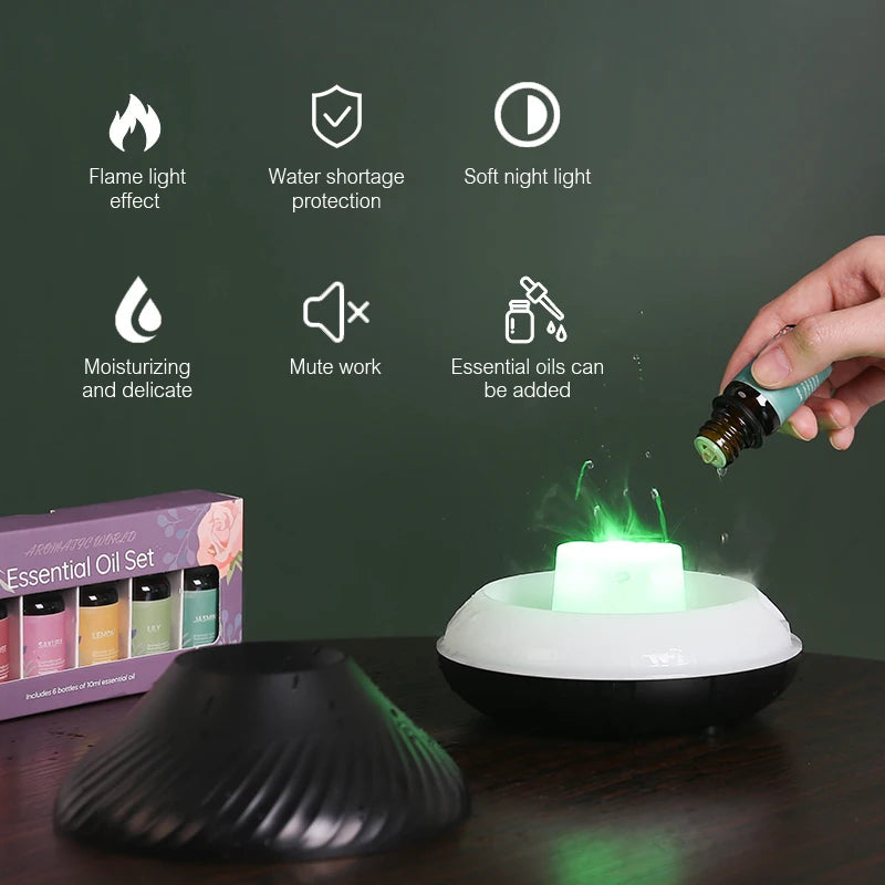 KINSCOTER Volcanic Aroma Diffuser 130ml | USB Humidifier Colour Flame Night Light