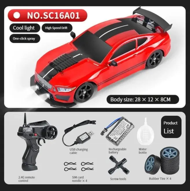 LKCOMO 2.4G 4WD RC Drift Car | LED Light Spray High Speed Model Vehicle Toy