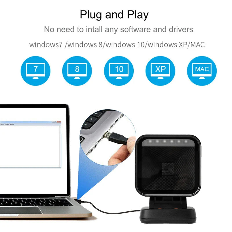 SYCREADER TD-X1 2D Desktop Barcode Scanner | Global Exposure 1D QR Hands-Free Retail