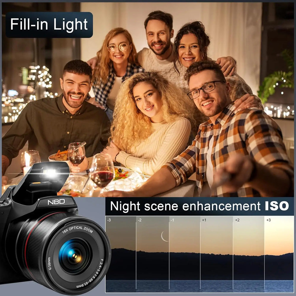 NBD 5K Digital Camera 16X Optical Zoom | WiFi App Control 180° Flip Screen Vlog