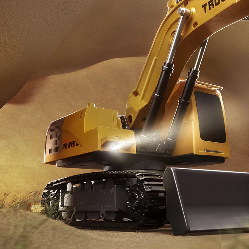 Alloy RC Excavator Toy 9-Channel | LED Lights Sound Electric Engineering Vehicle Gift