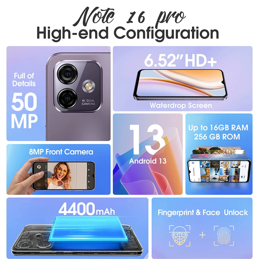 Ulefone Note 16 Pro 4G Global | 16GB 256GB Android 13 50MP 6.52" 4400mAh GPS
