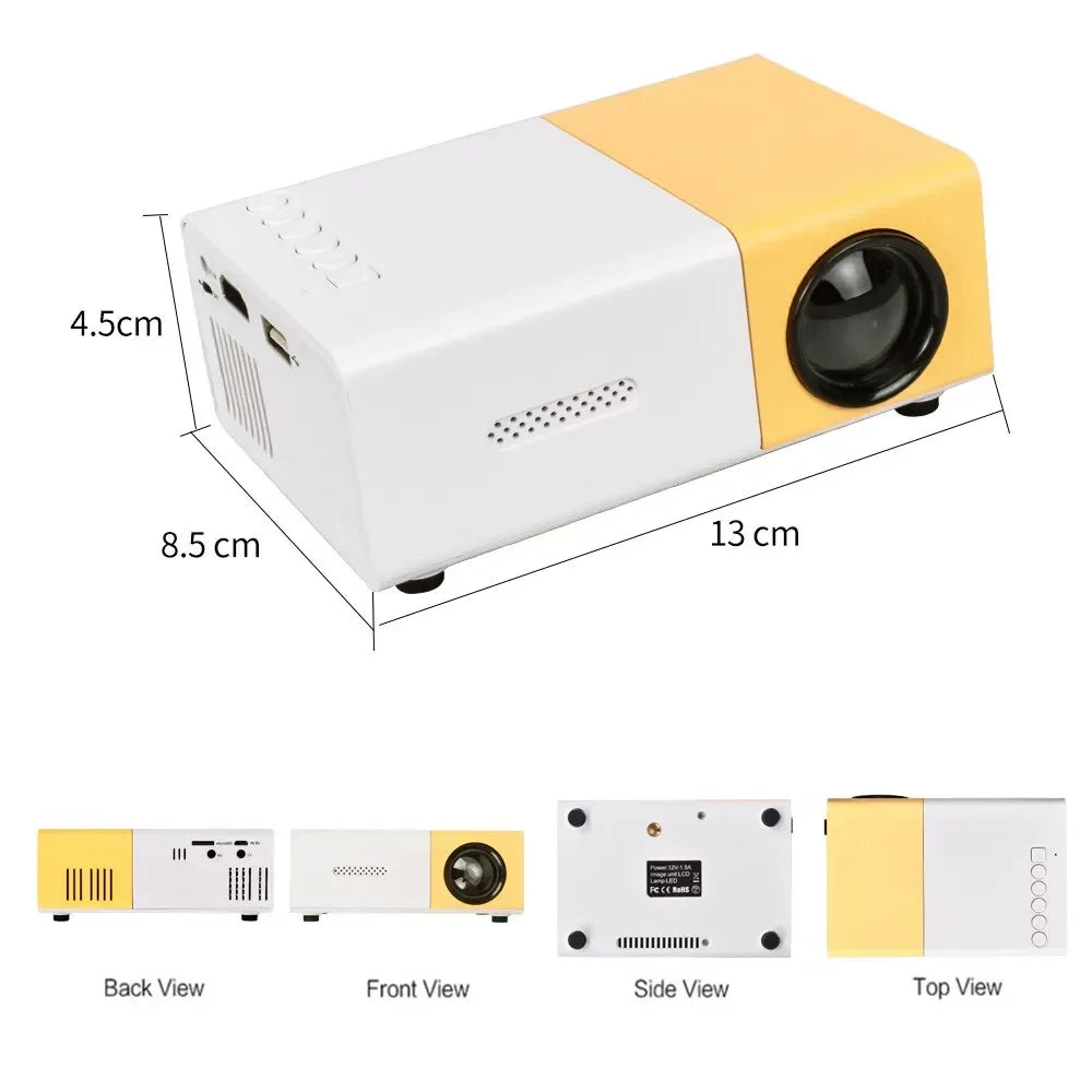 YG300 LED Mini HD 1080P Portable Projector | USB Outdoor Children's Home Cinema