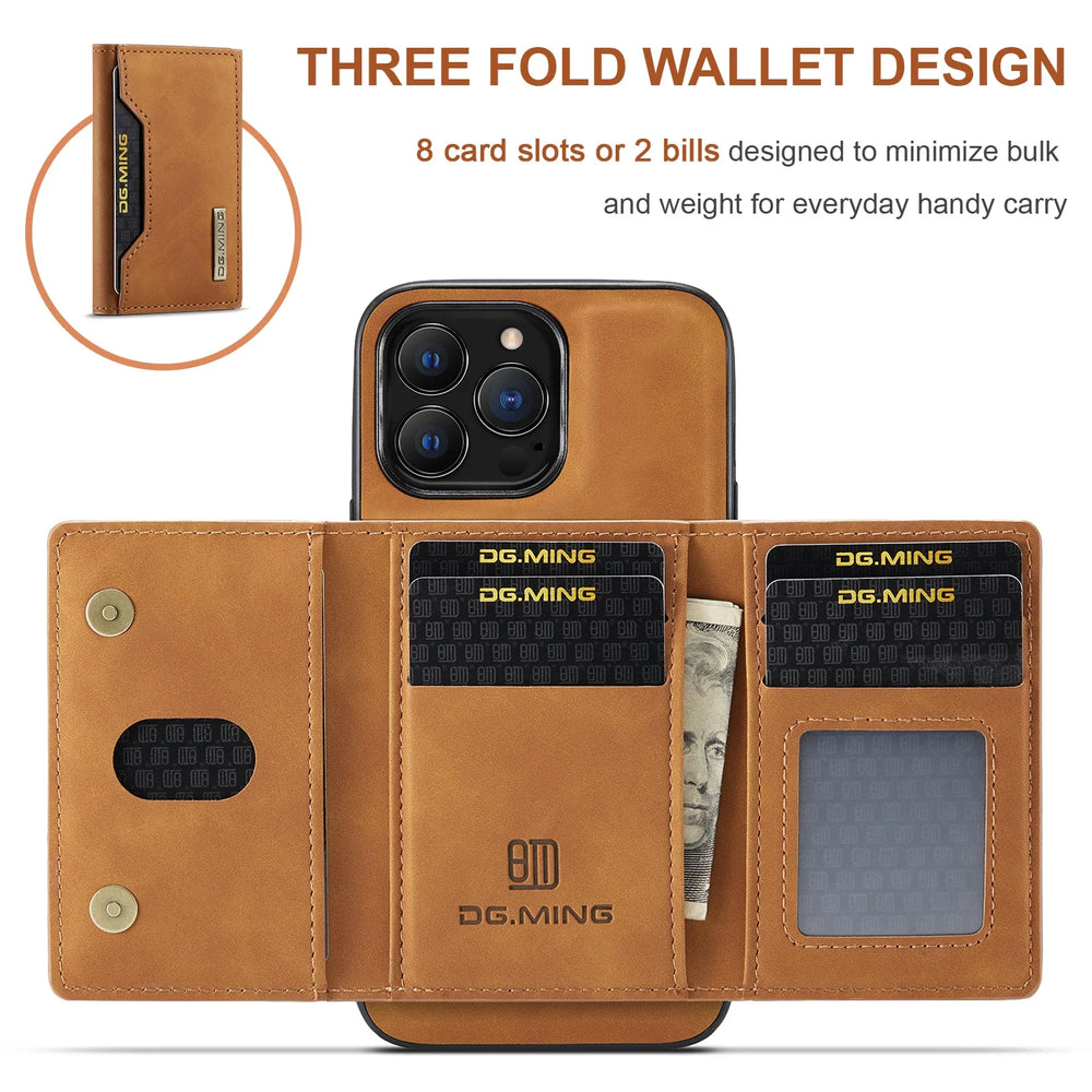 HQBBRO 2-in-1 Magnetic Leather Case | iPhone 16 17 Pro Max 15 14 13 12 Wallet Cards