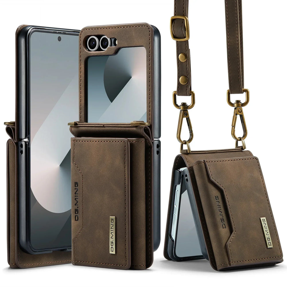 HQBBRO Crossbody Leather Wallet Case | Samsung Galaxy Z Flip 3 4 5 6 7 Cards Purse