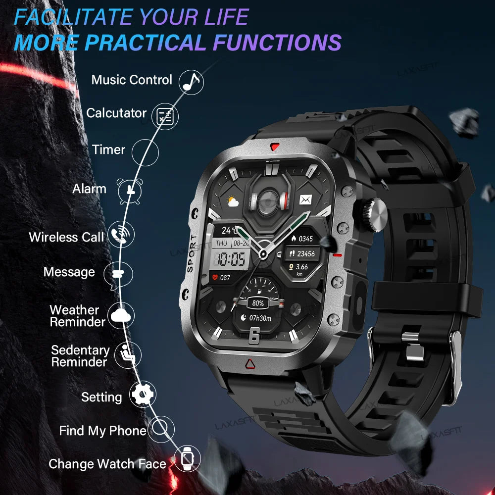 KESHUYOU Outdoor Sports Smart Watch 2.01" HD | LED Flashlight BT Call Men Women
