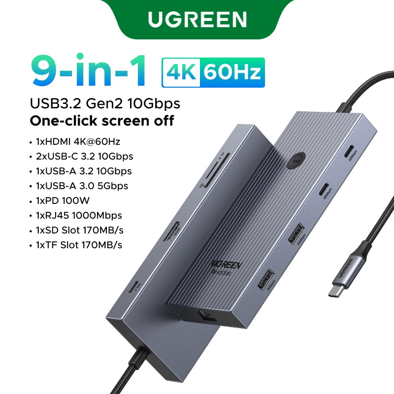 UGREEN 6-in-1 USB-C Hub DP 4K120Hz | 2×HDMI 4K60Hz SD TF RJ45 USB3.2 Gen2