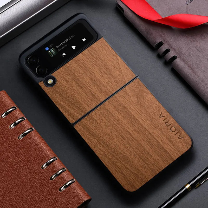 Samsung Galaxy Z Flip 3/4/5 5G Bamboo Wood Leather Case | Natural Pattern Cover