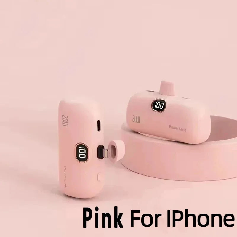 LIEI Mini Capsule Power Bank 5000/10000mAh | Built-In Cable Fast Charge iPhone Type-C