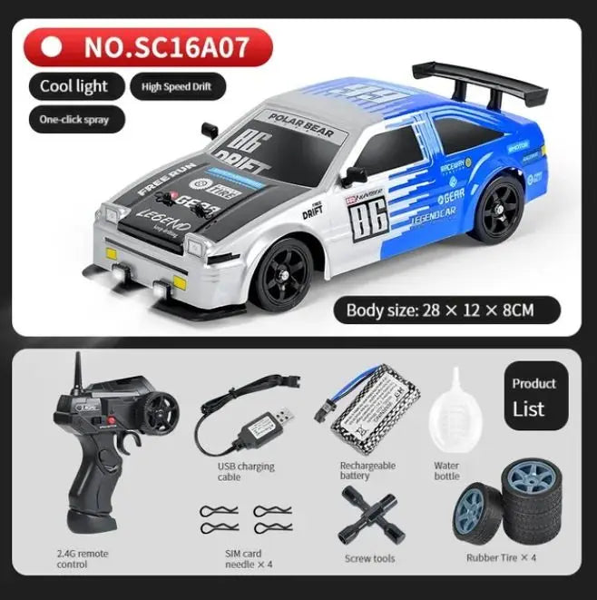 LKCOMO 2.4G 4WD RC Drift Car | LED Light Spray High Speed Model Vehicle Toy