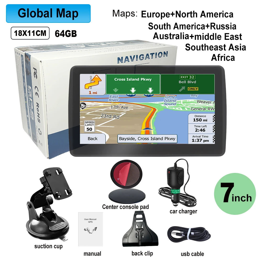 7" GPS Car Truck Navigator 2024 | Europe + North America Free Maps FM Music 8GB