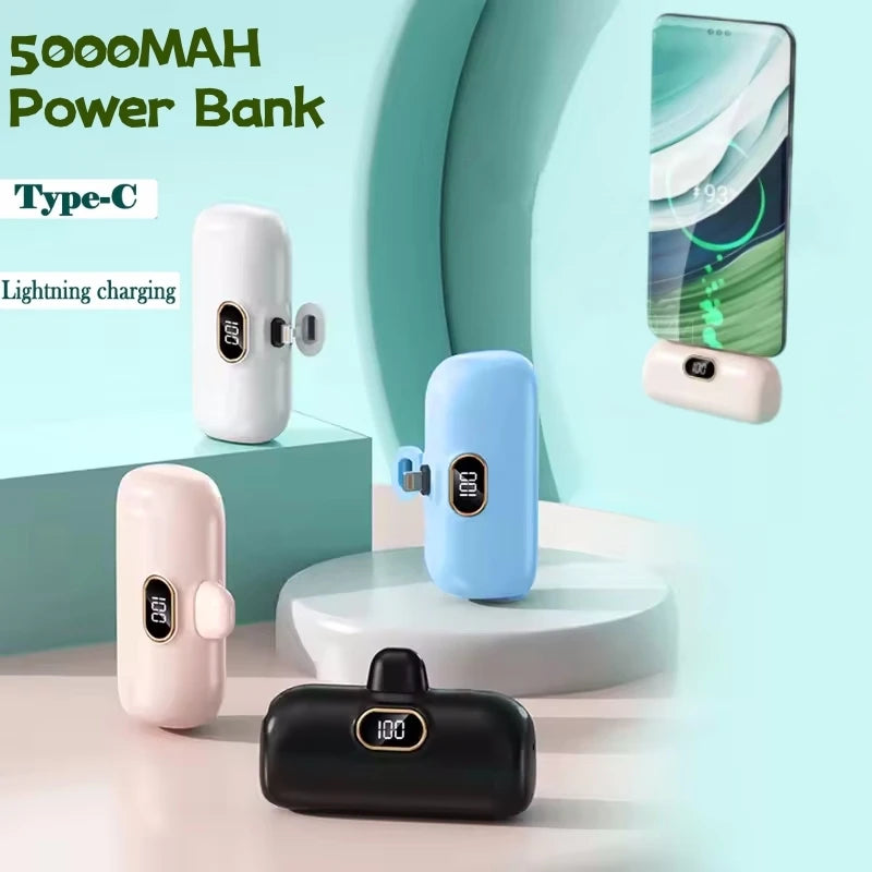 LIEI Mini Capsule Power Bank 5000/10000mAh | Built-In Cable Fast Charge iPhone Type-C