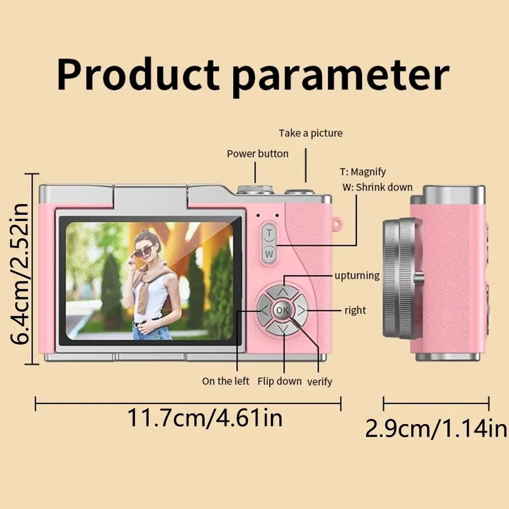 4K CCD Digital Camera 48MP 8X Zoom | 180° Flip Screen Selfie Compact Camera
